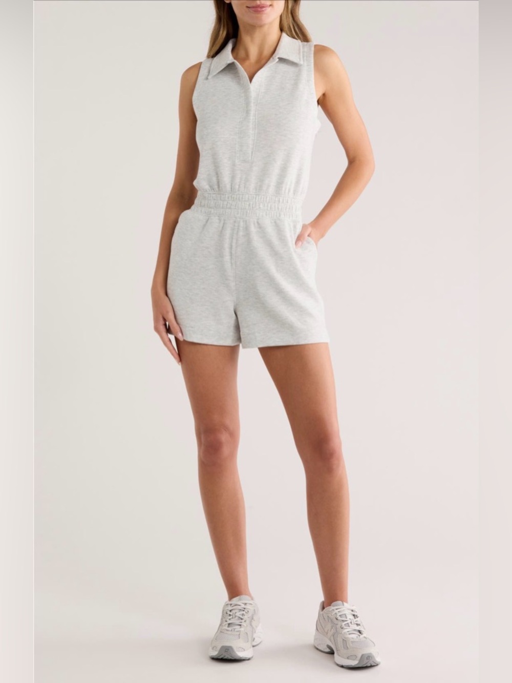 YPB neoKNIT Sleeveless Knit Romper in Light Gray